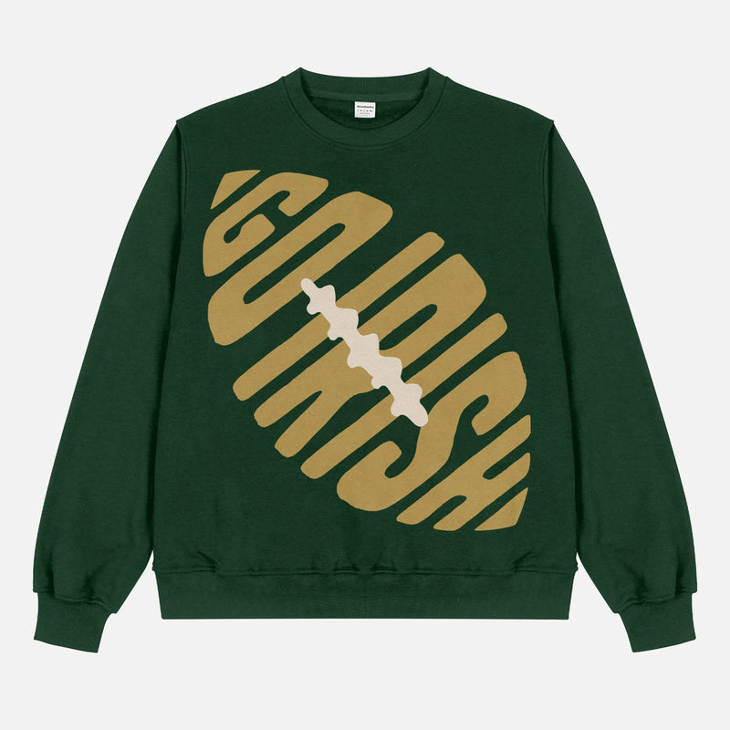 Retro Notre Dame fighting irish football sweatshirt, green heavyweight crewneck with gold Go Irish graphic