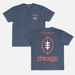 Washed navy blue and orange comfort colors Chicago Bears Football streetwear t-shirt with front and back print and oversized vintage Chicago Bears logo