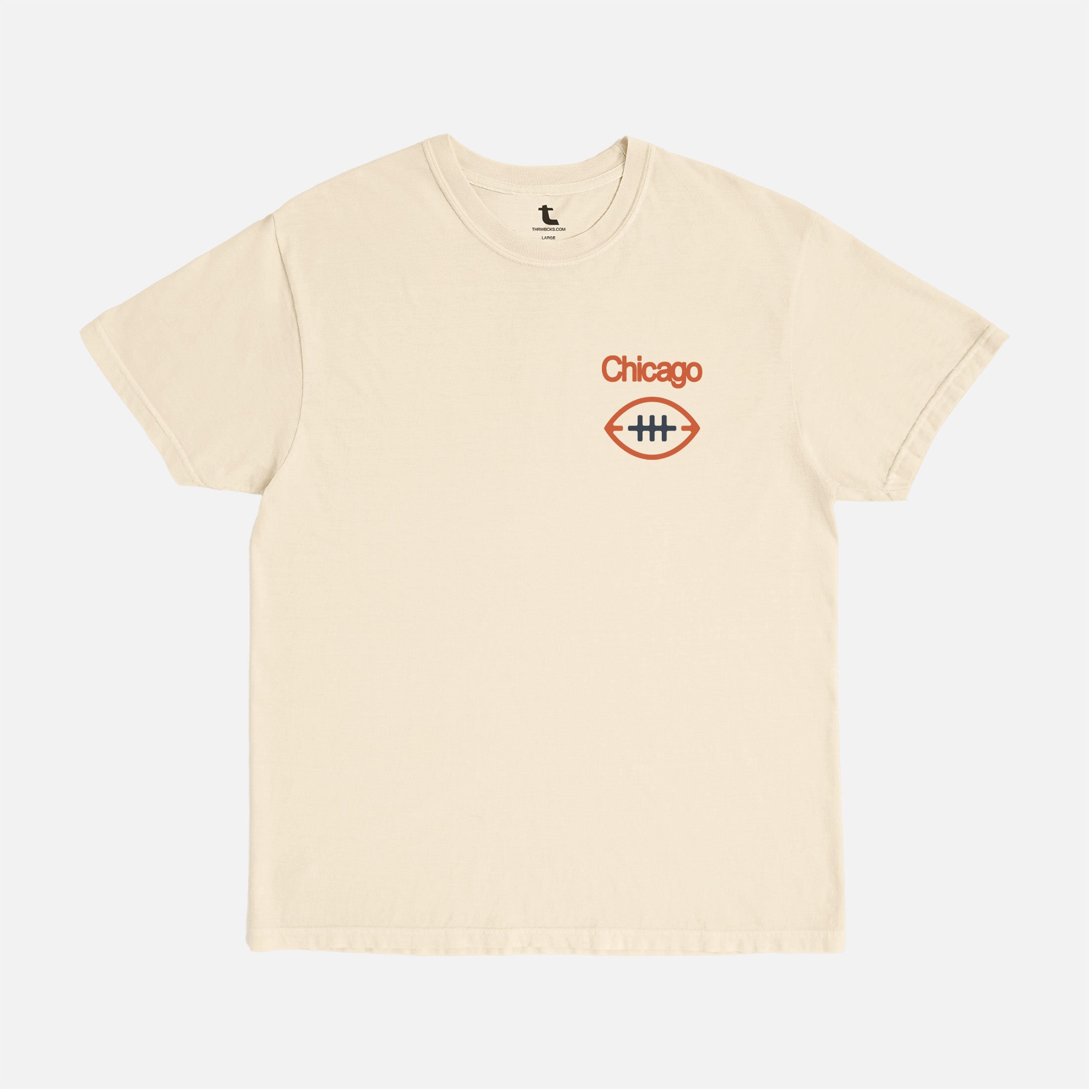 Washed beige, navy blue and orange comfort colors Chicago Bears Football streetwear t-shirt with front and back print and oversized vintage Chicago Bears logo