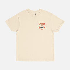 Washed beige, navy blue and orange comfort colors Chicago Bears Football streetwear t-shirt with front and back print and oversized vintage Chicago Bears logo