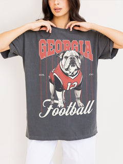 cute retro faded washed red Georgia Bulldogs graphic tee for Georgia football fans with vintage uga mascot design for men and women