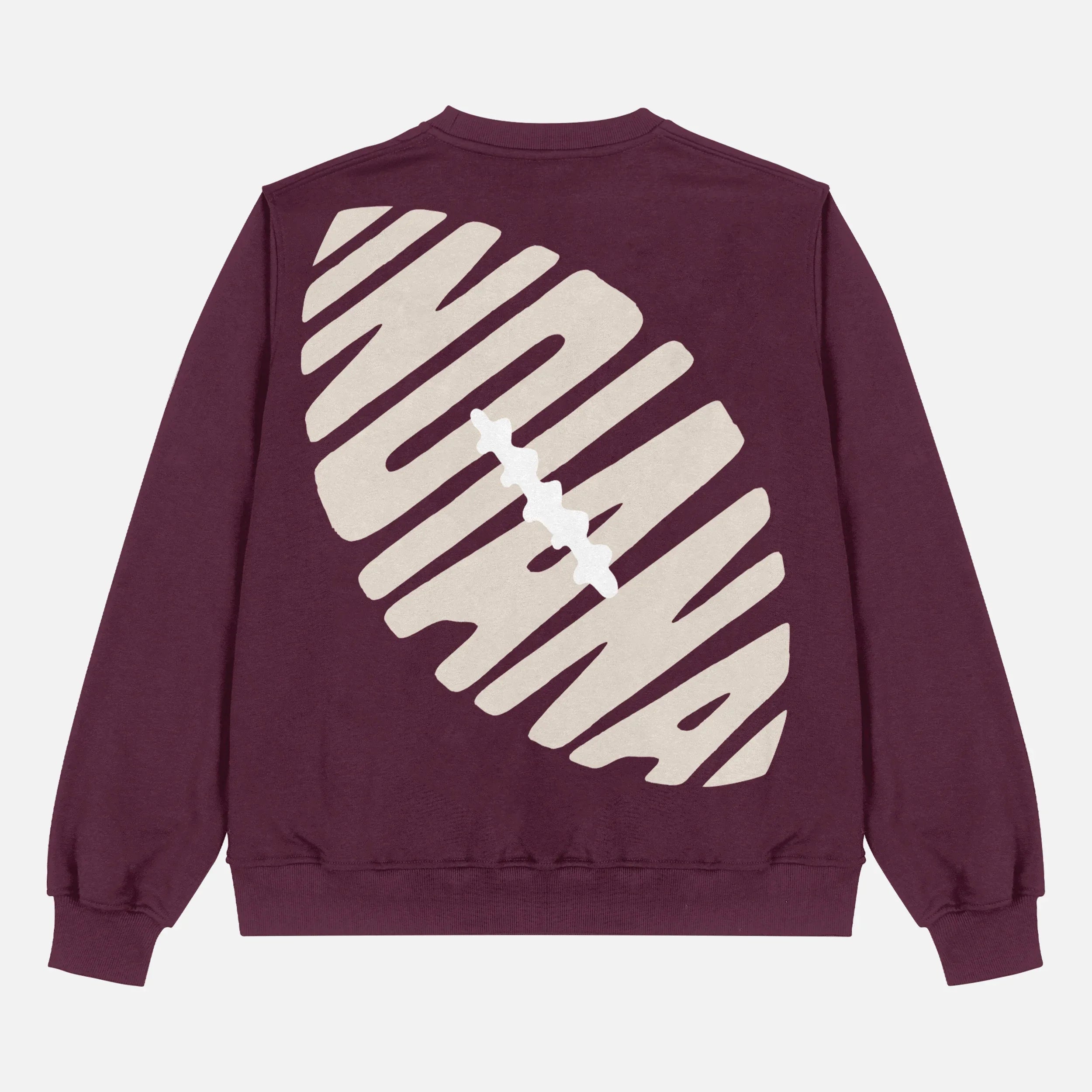 Vintage maroon and beige heavyweight Indiana University Hoosiers crewneck football sweatshirt with oversized back print