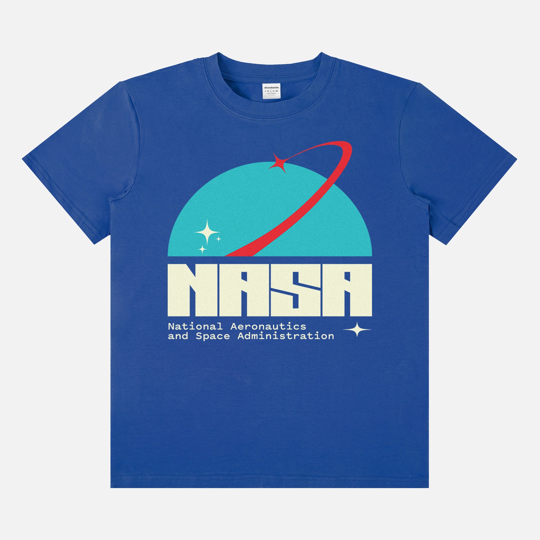Vintage royal blue NASA space t-shirt with cute retro NASA logo on a unisex bella canvas shirt