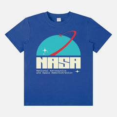 Vintage royal blue NASA space t-shirt with cute retro NASA logo on a unisex bella canvas shirt