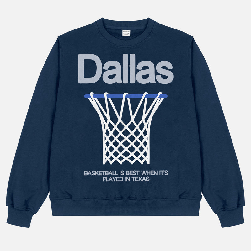 Heavyweight Dallas Mavericks streetwear sweatshirt in navy from men and women, oversized vintage bball crewneck