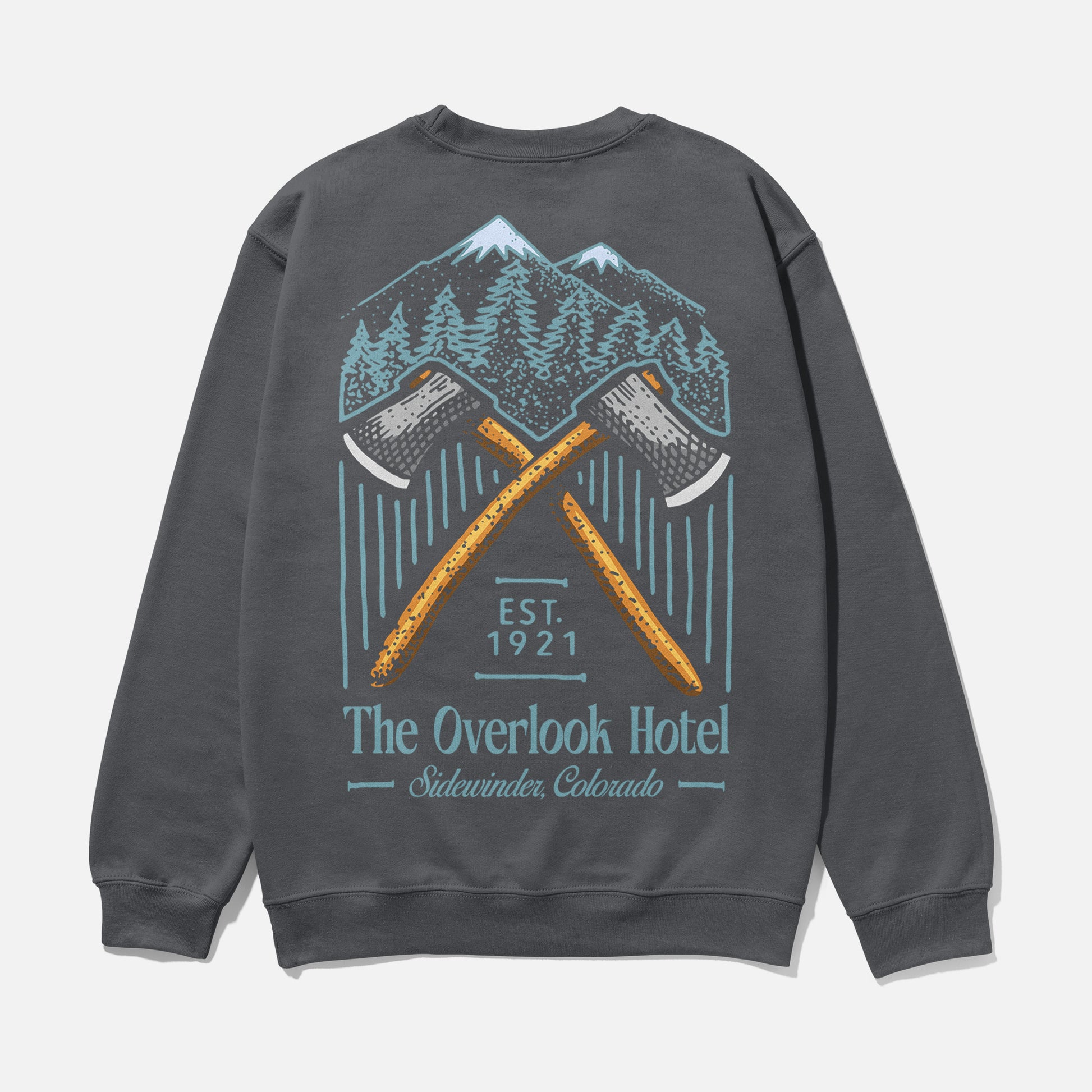 dark gray vintage the shining movie sweatshirt with oversized graphic for stanley kubrick movie memorabilia fans