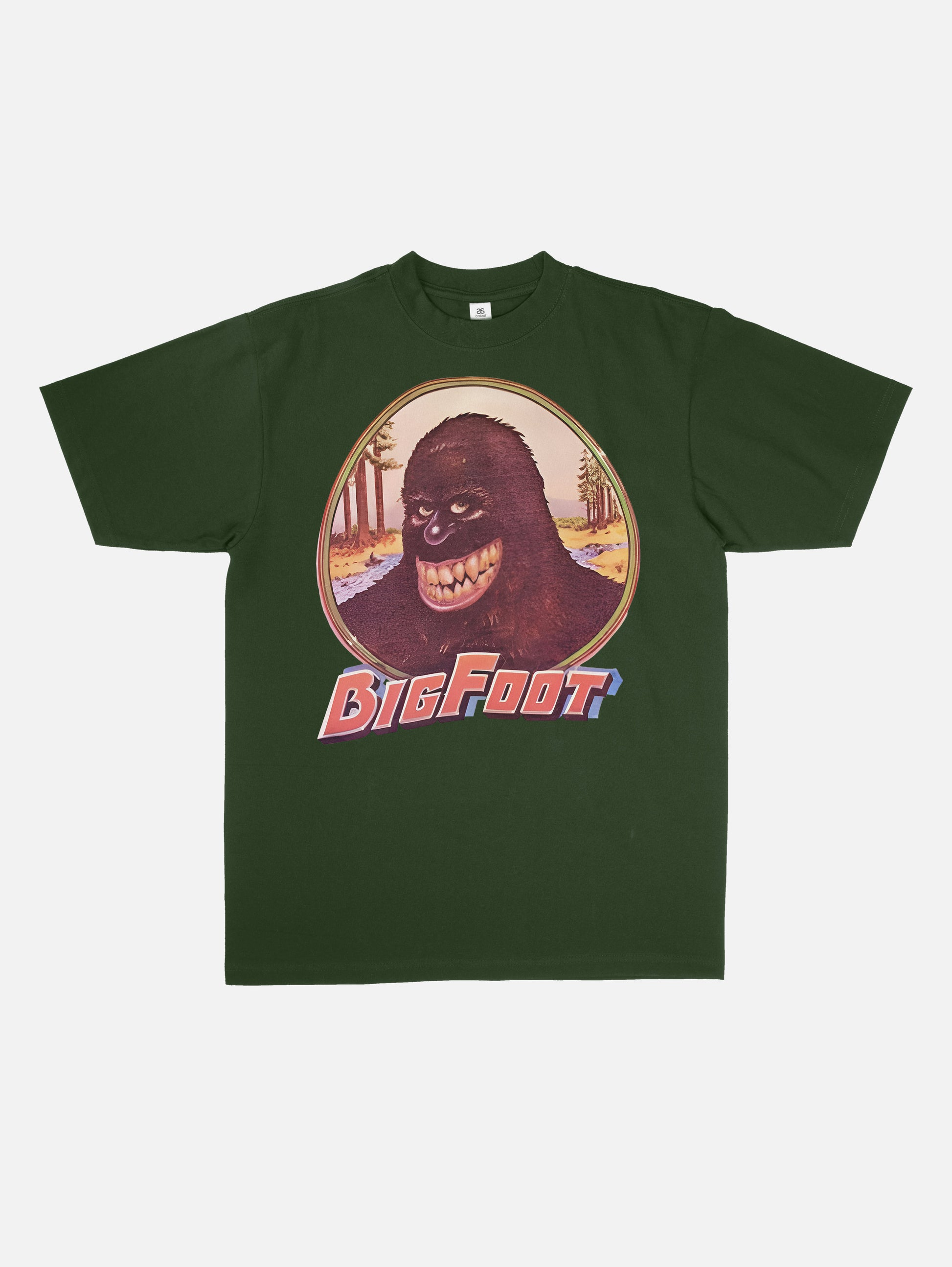 weird retro horny dark green bigfoot sasquatch t-shirt