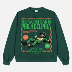Funny It's Always Sunny in Philadelphia PAddy's Irish Pub St. Patrick's Day forest green unisex crewneck sweatshirt