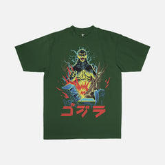 Dark green Godzilla 8 Bit Japanese movie poster streetwear t-shirt