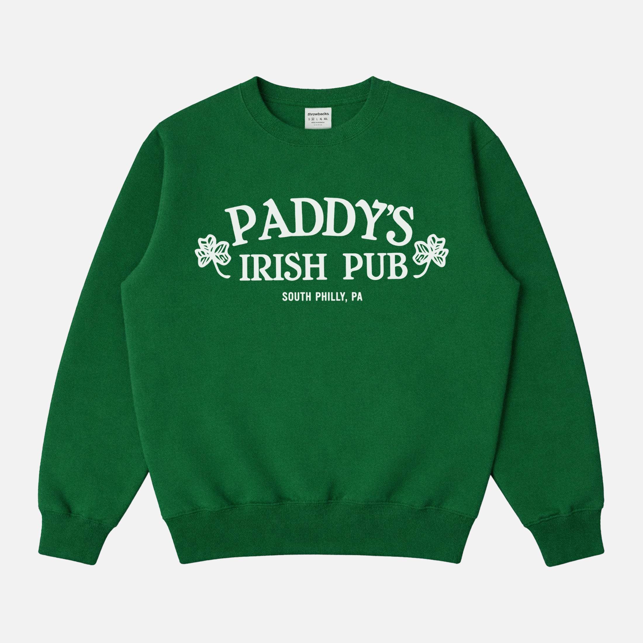 unisex forest Green Paddy's Irish Pub logo crewneck sweatshirt for It's Always Sunny in Philadelphia fans