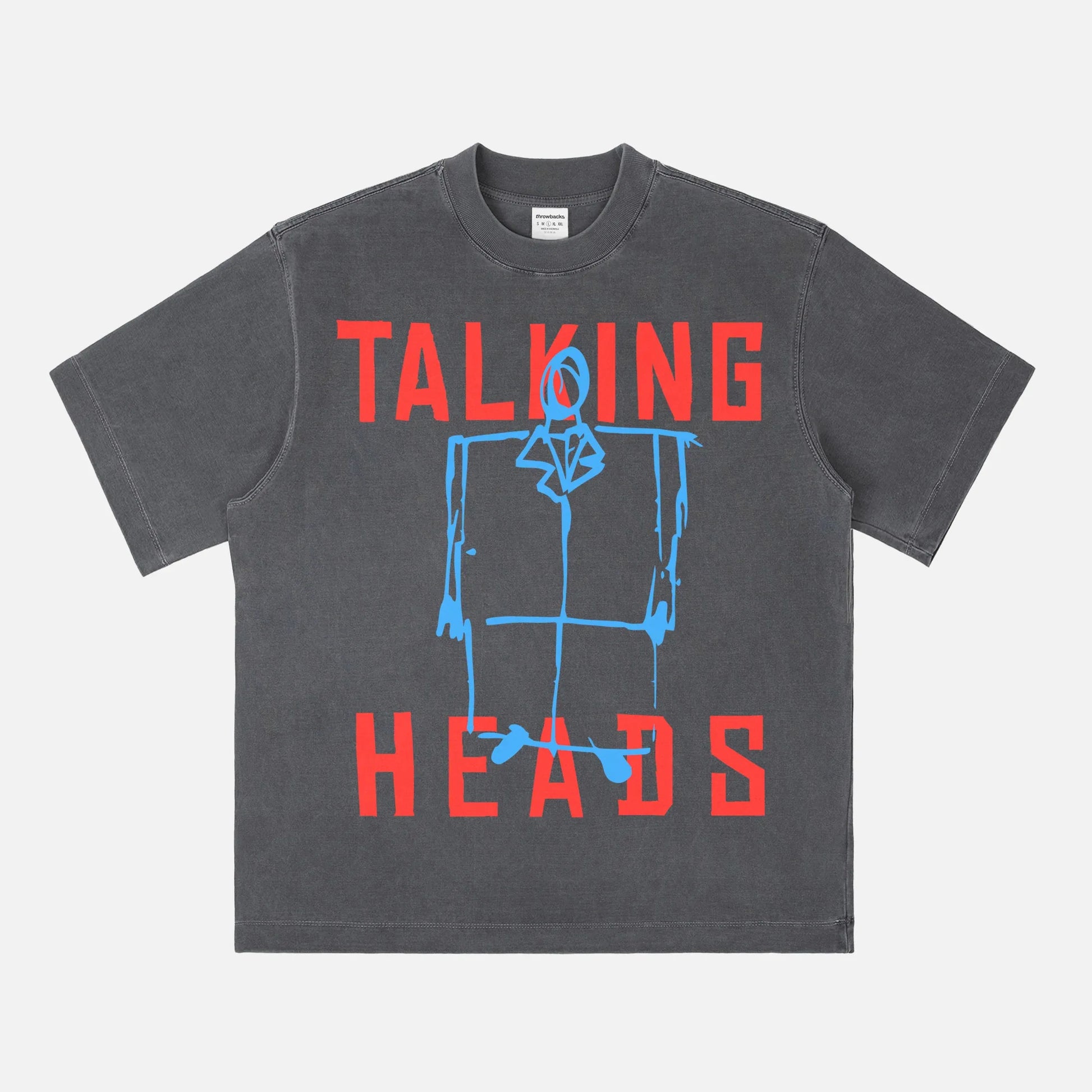 Retro Talking Heads band t-shirt, vintage 80s music graphic tee with david byrne suit art sketch apparel