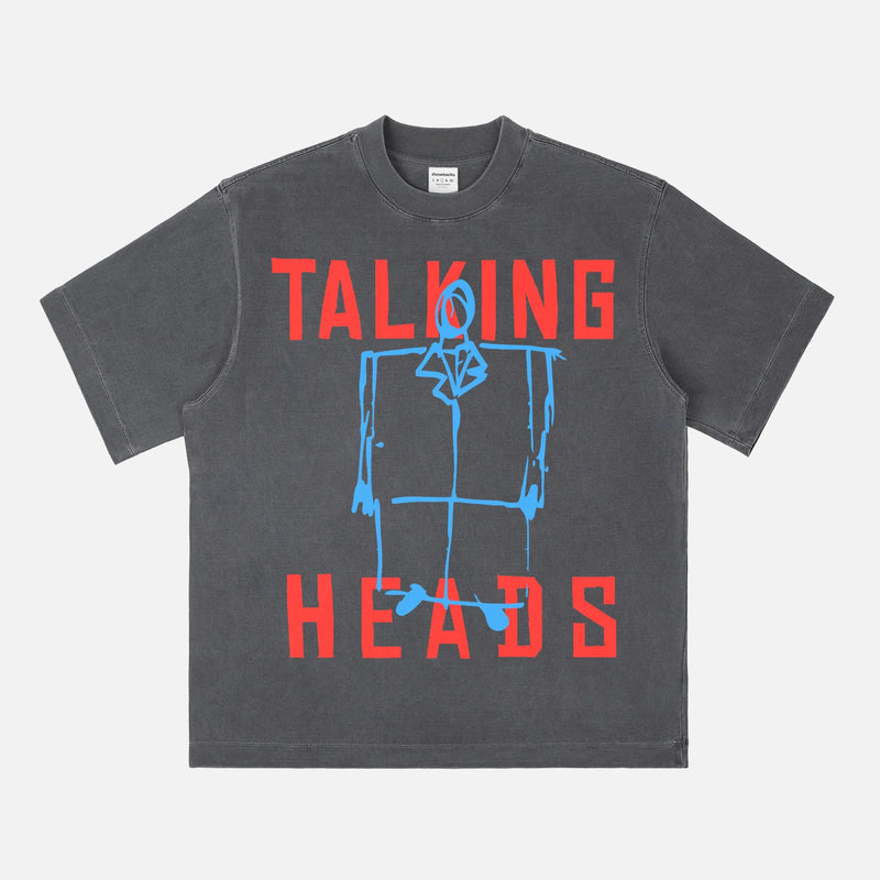 Retro Talking Heads band t-shirt, vintage 80s music graphic tee with david byrne suit art sketch apparel