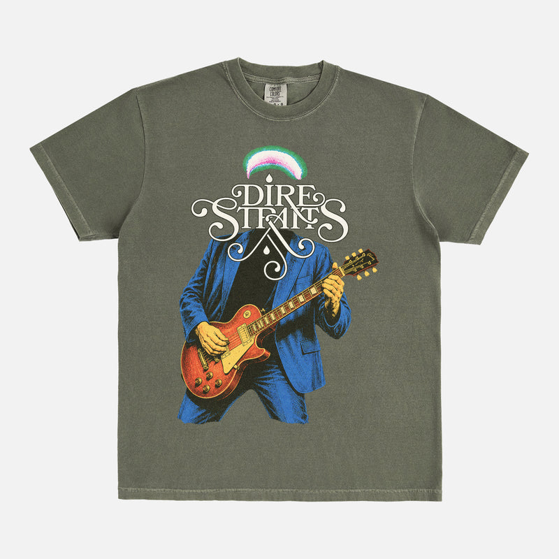 Retro Dire Straits Album t-shirt, old school washed green 80s rock band graphic tee