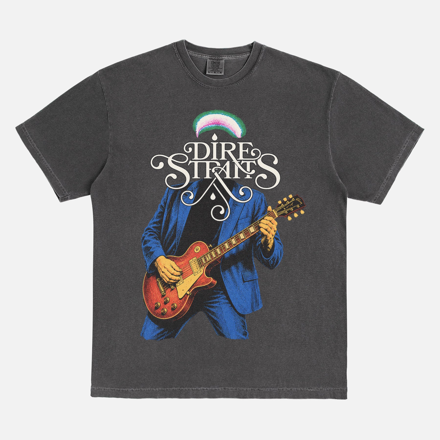 Retro Dire Straits Album t-shirt, old school washed black 80s rock band graphic tee