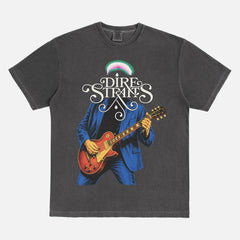 Retro Dire Straits Album t-shirt, old school washed black 80s rock band graphic tee