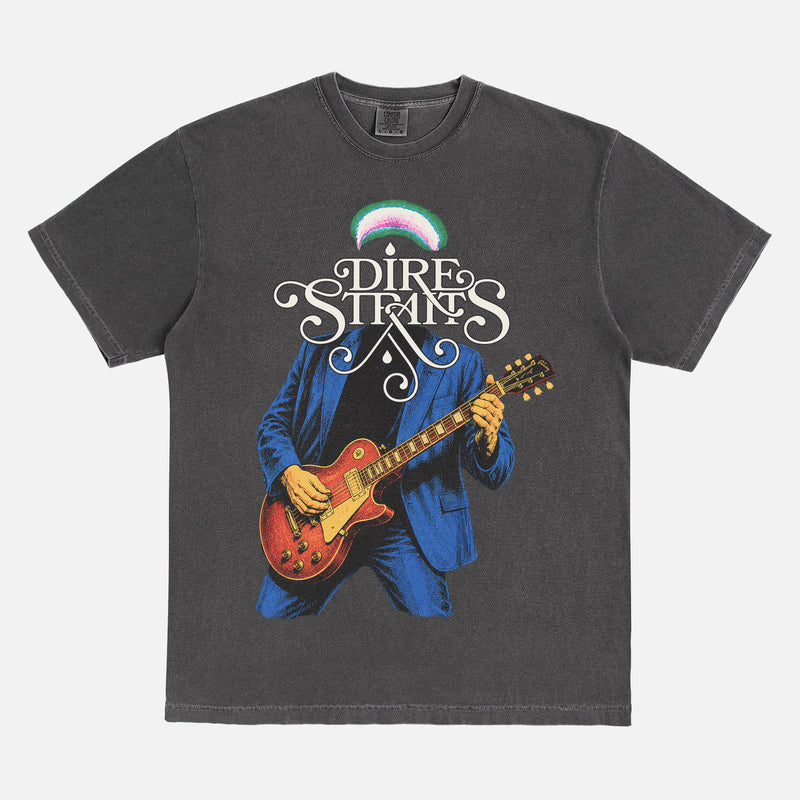 Retro Dire Straits Album t-shirt, old school washed black 80s rock band graphic tee