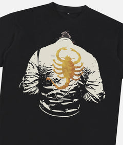 Retro Drive 2011 Movie streetwear graphic tee shirt with scorpion jacket movie poster art on black shirt
