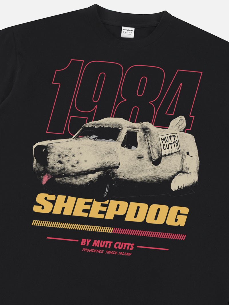 Funny Dumb and Dumber movie graphic tee shirt with retro Mutt Cutts Sheep Dog van art 