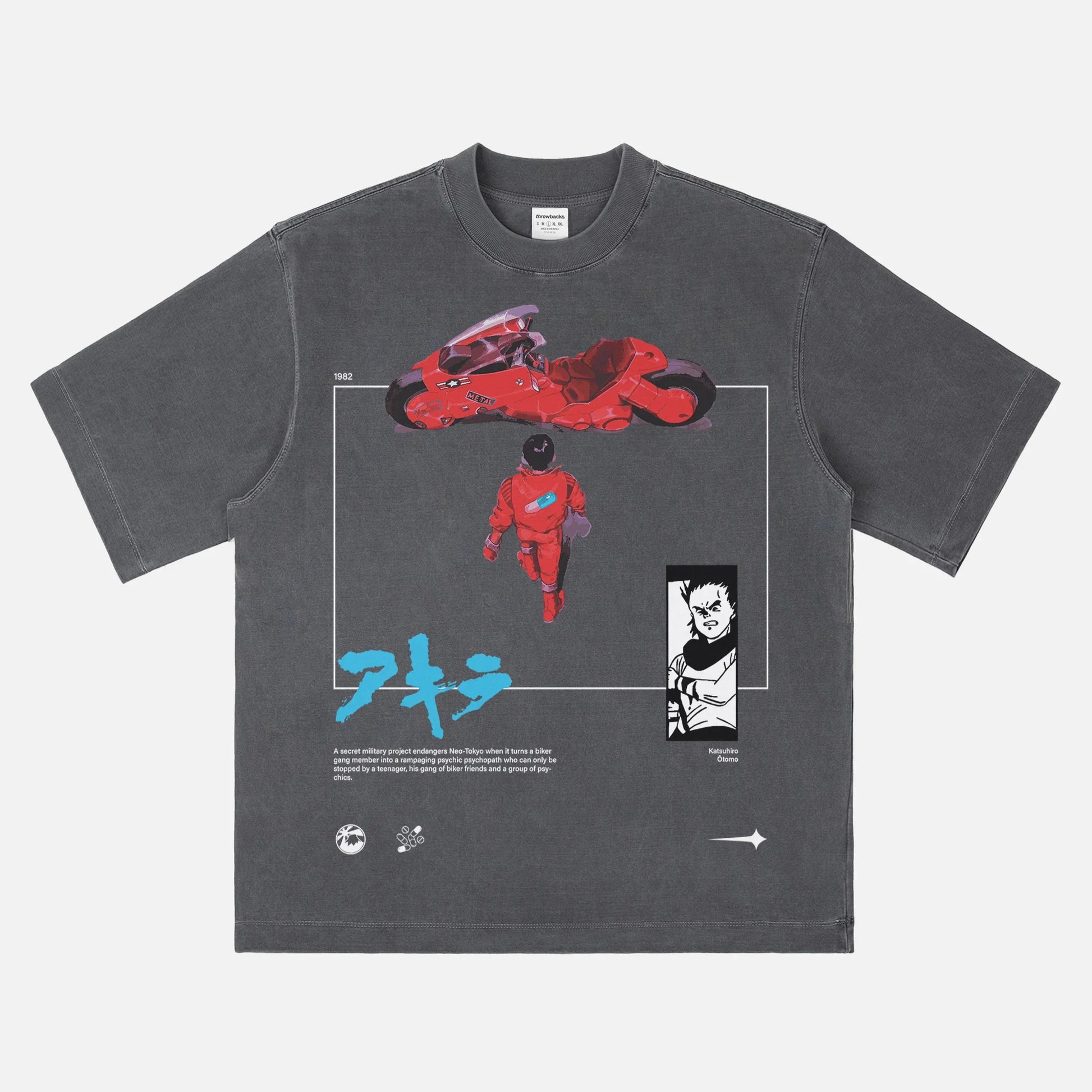 Cool streetwear style Anime t-shirt with Japanese anime movie poster on heavyweight faded black tee
