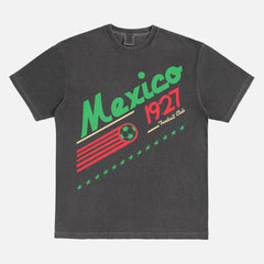 Retro Faded black Mexico Football Team World Cup Graphic t-shirt with old school 90s soccer design on a unisex comfort Colors tee