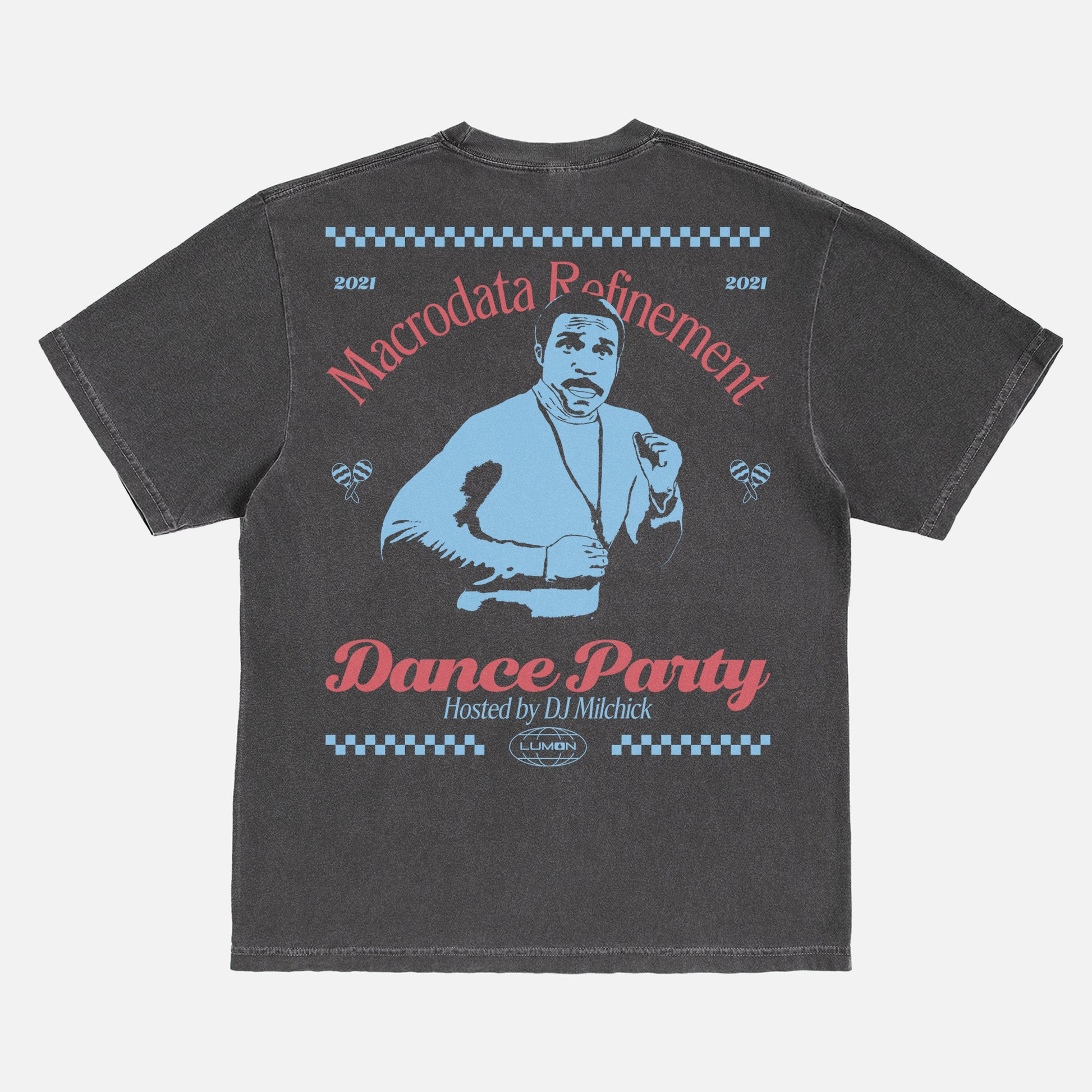 Funny Severance TV show graphic tee, black comfort colors Lumon macrodata refinement dance party t-shirt with front back print at throwbacks