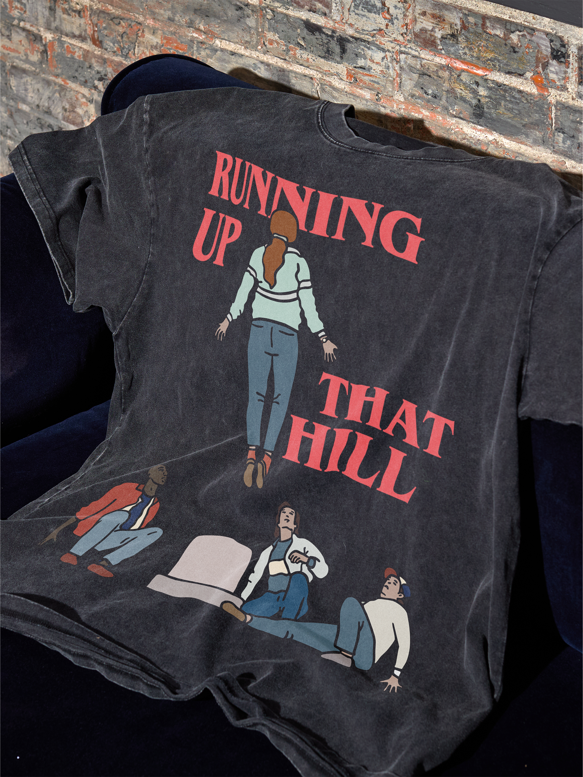 oversized distressed black stranger things t-shirt with max mayfield running up that hill vecna graphic for men and women for sale at throwbacks