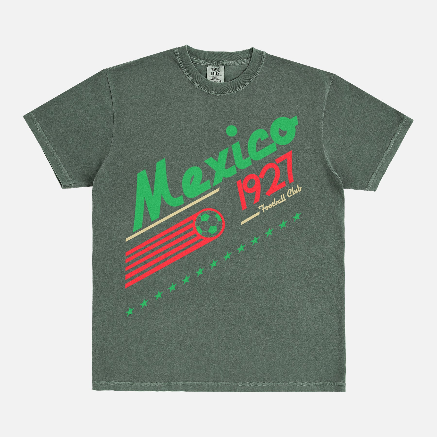 Retro Faded green Mexico Football Team World Cup Graphic t-shirt with old school 90s soccer design on a unisex comfort Colors tee