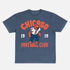 Vintage Chicago Bears NFL streetwear t-shirt with throwback retro bear mascot logo on a faded navy graphic tee