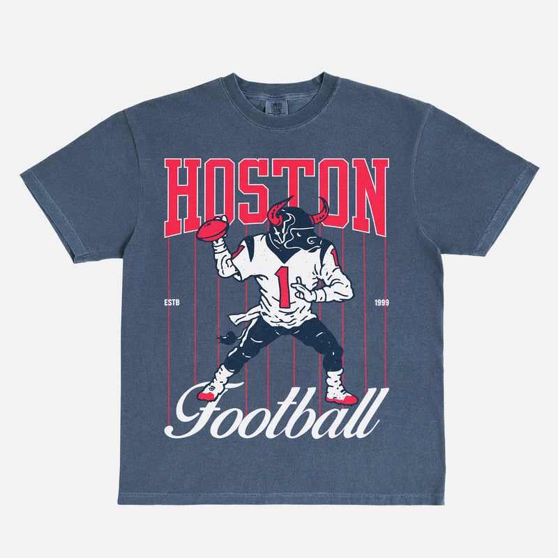 Retro 80s 90s Houston Texans NFL football graphic t-shirt with vintage bull mascot pinstripes