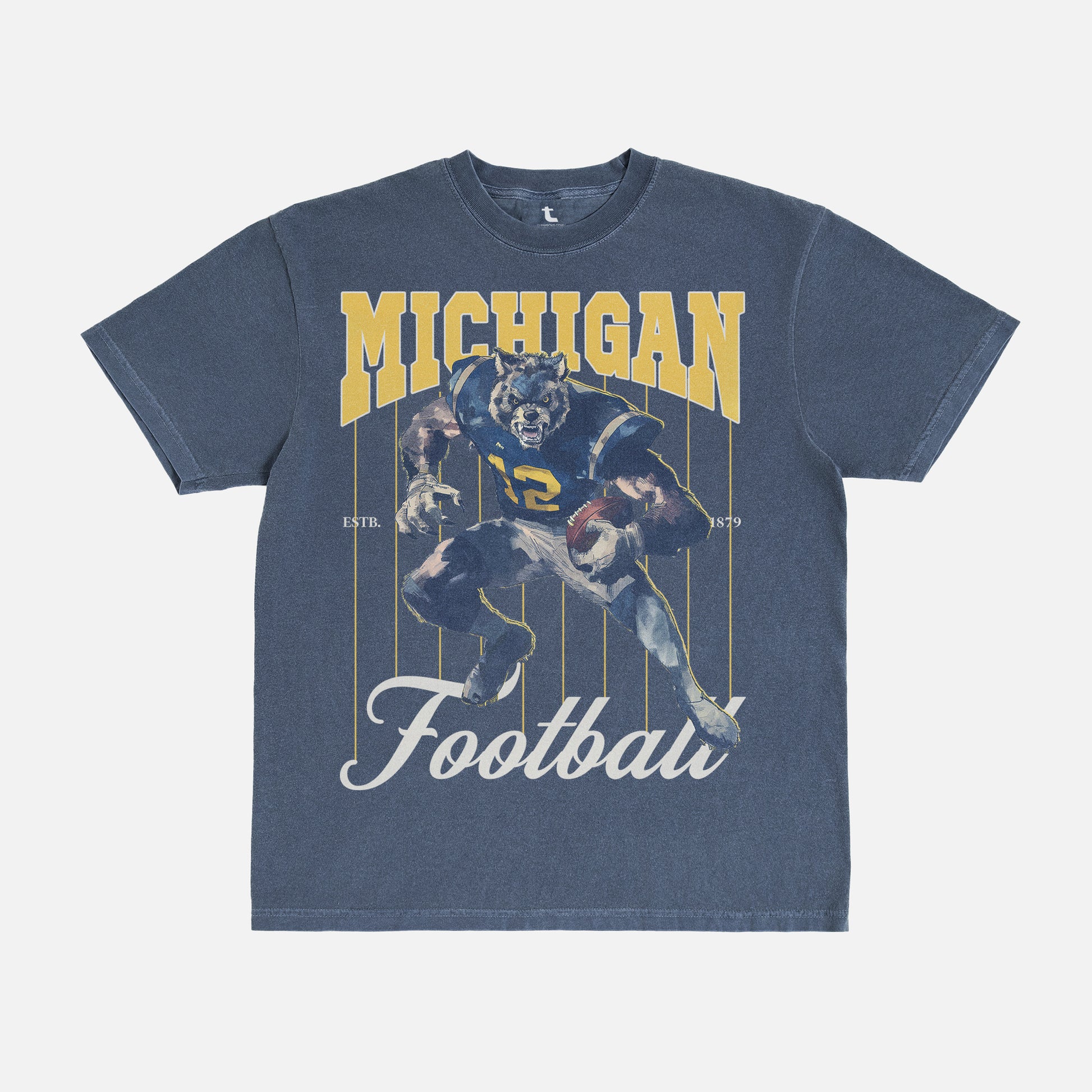 washed navy and maize michigan wolverines college football graphic tee for men and women