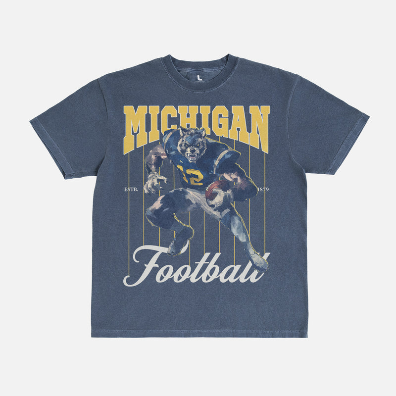 washed navy and maize michigan wolverines college football graphic tee for men and women