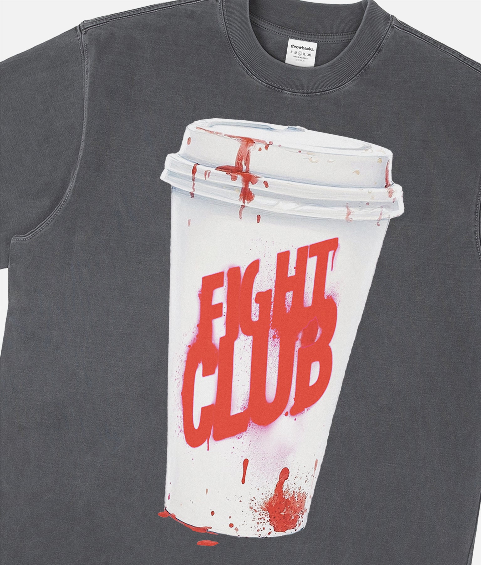 funny grunge Fight Club movie t-shirt with blood starbucks coffee cup graphic on a heavyweight streetwear t-shirt