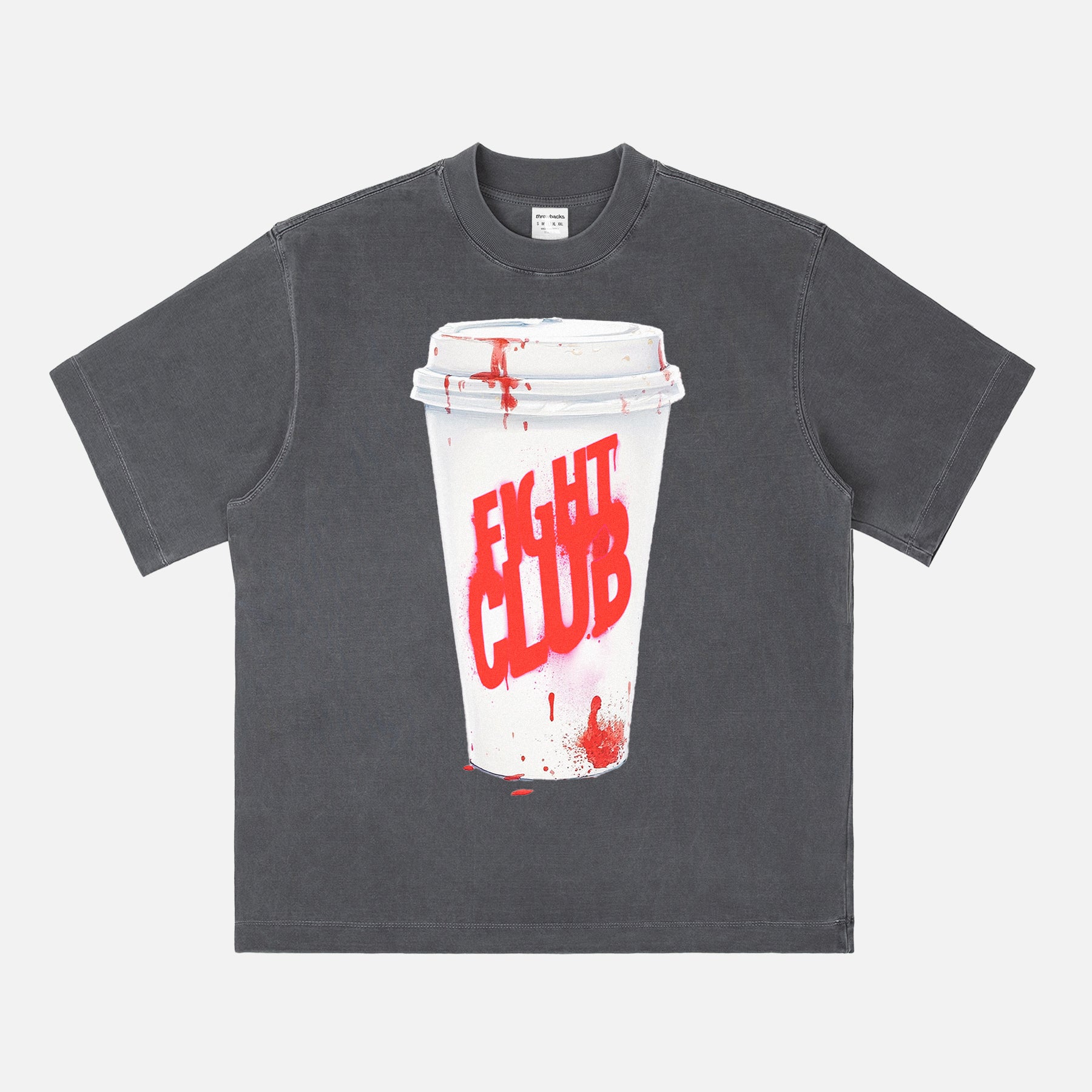 funny grunge Fight Club movie t-shirt with blood starbucks coffee cup graphic on a heavyweight streetwear t-shirt