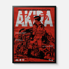Framed Akira Neo-Tokyo anime poster with grunge red and black illustration for manga fans and fans of 80s anime movies