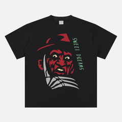 Black Retro A Nightmare on Elm Street horror movie graphic tee, Freddy Krueger sweet dreams t-shirt