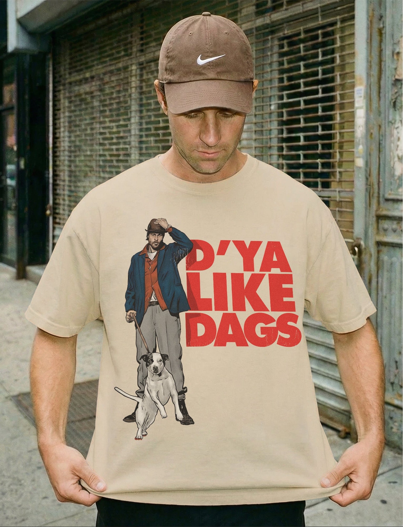 Funny Snatch 2000 movie t-shirt with Brad Pitt Mickey and dog and large movie quote text