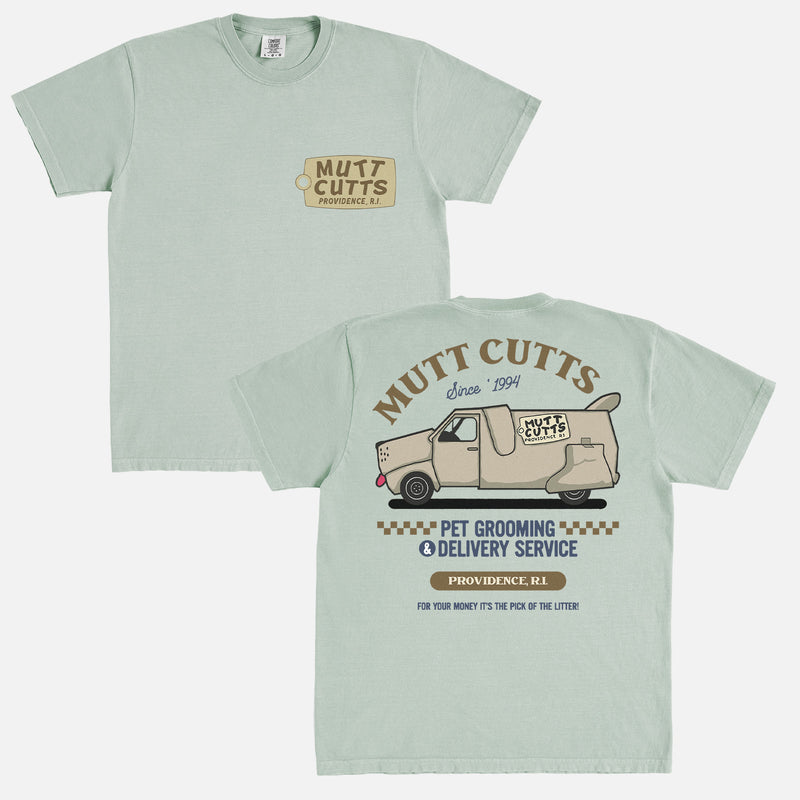 Funny Dumb and Dumber movie t-shirt with Mutt Cutts logo and sheepdog can on a unisex comfort colors tee