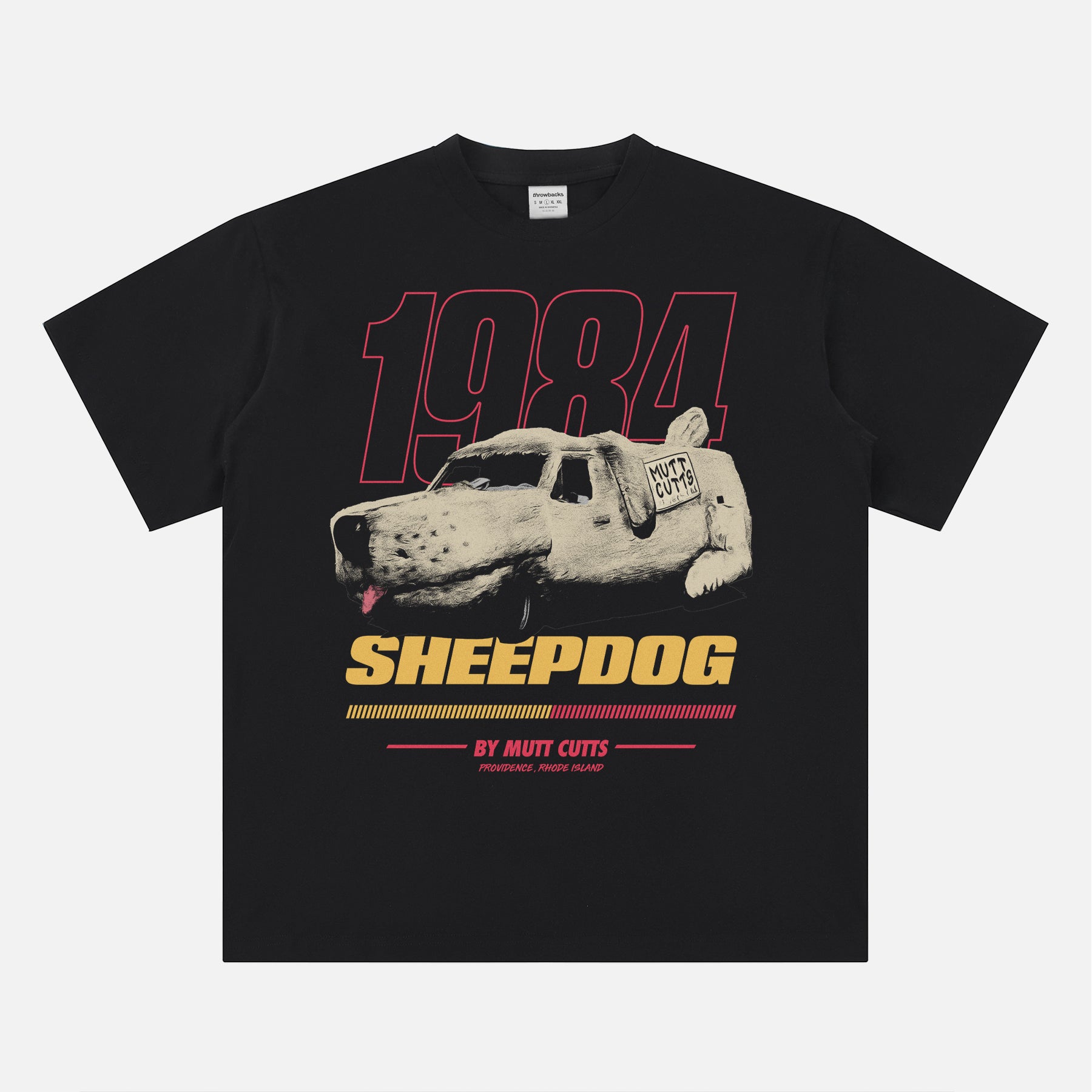 Funny Dumb and Dumber movie graphic tee shirt with retro Mutt Cutts Sheep Dog van art 