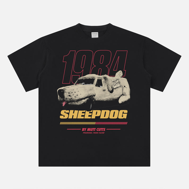 Funny Dumb and Dumber movie graphic tee shirt with retro Mutt Cutts Sheep Dog van art 