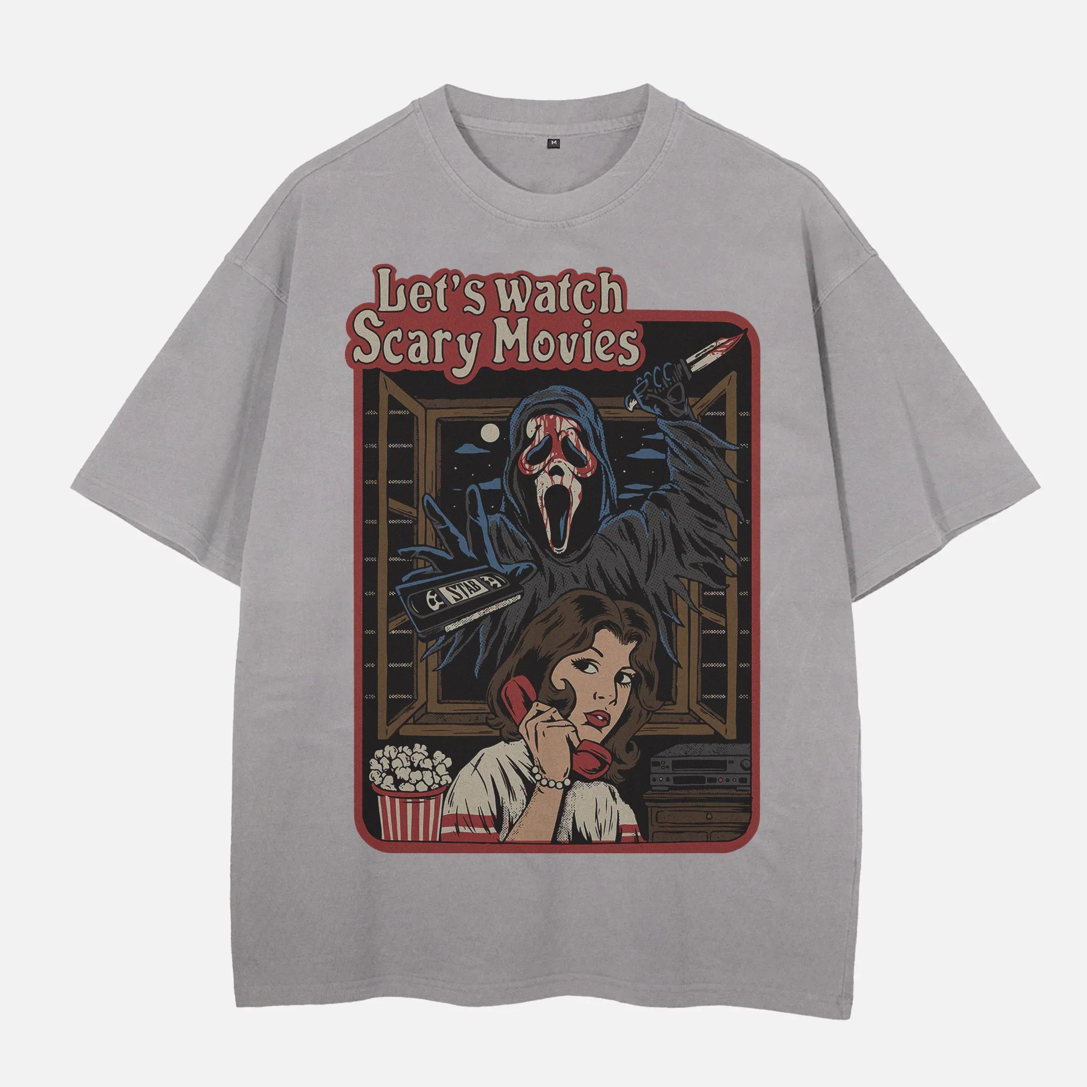 Funny Scream Ghostface Let's Watch Scary Movie retro horror movie t-shirt