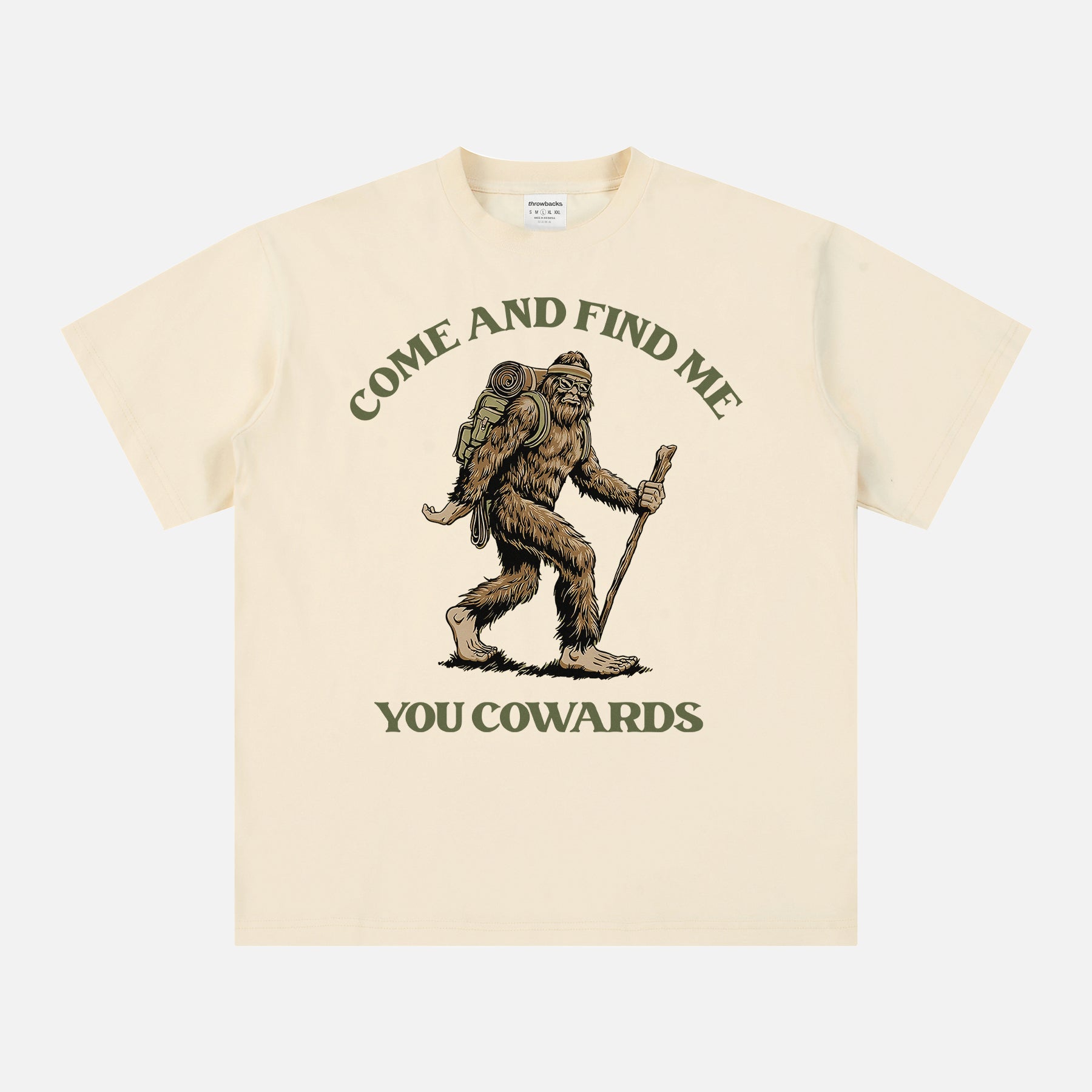 weird random big foot  sasquatch come find me you cowards graphic tee