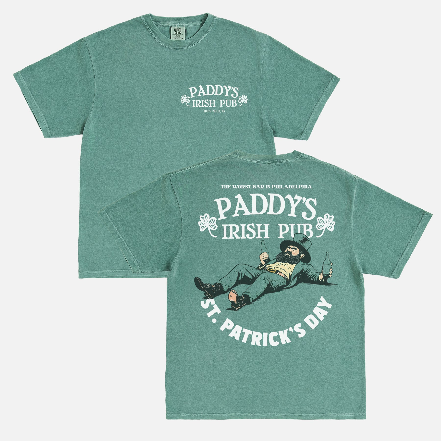 Comfort Colors Green Its Always Sunny in Philadelphia Paddy's Irish Pub Graphic Tee, Philly St. Patricks Day TV Show memorabilia promo t-shir