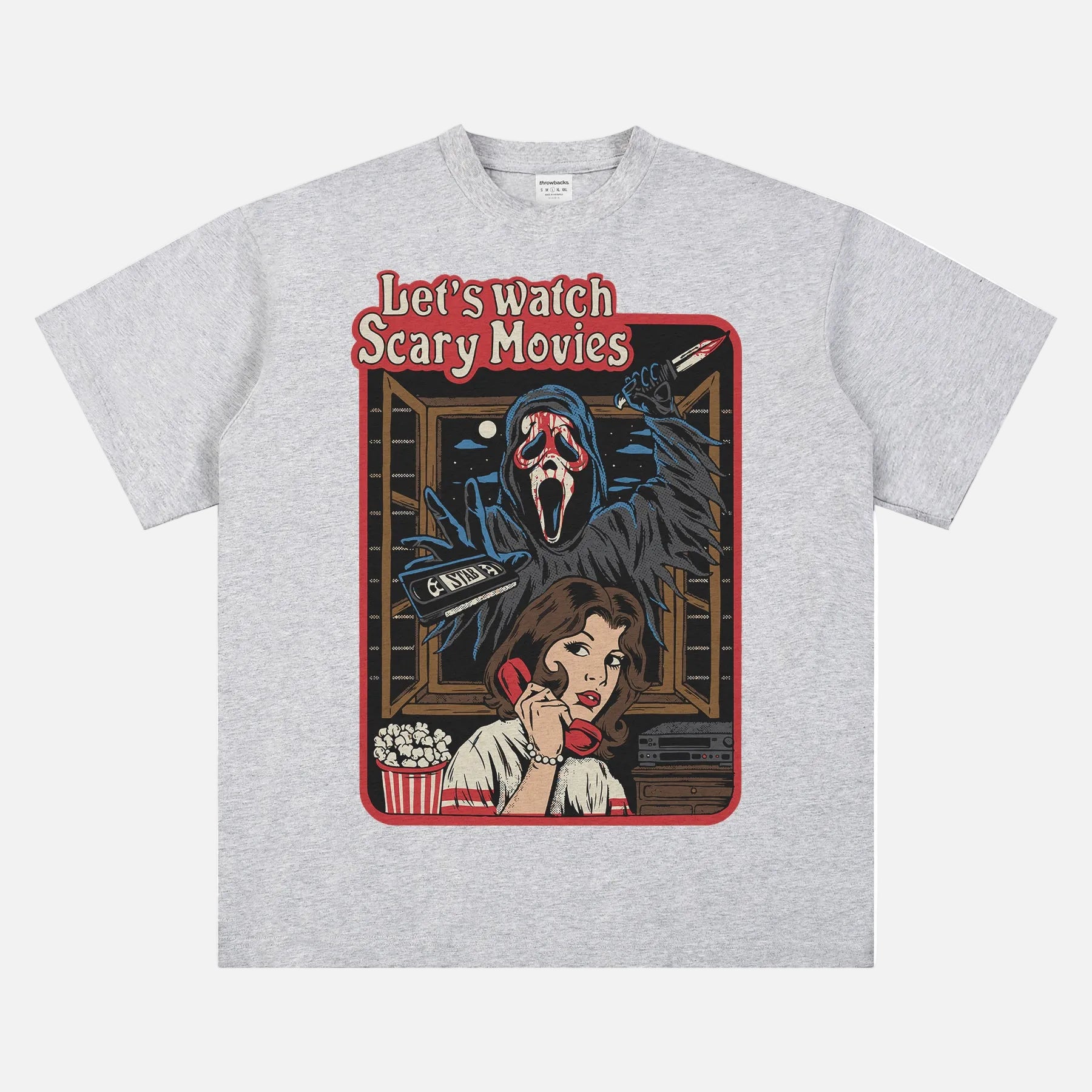 Funny Scream Ghostface Let's Watch Scary Movie retro horror movie t-shirt