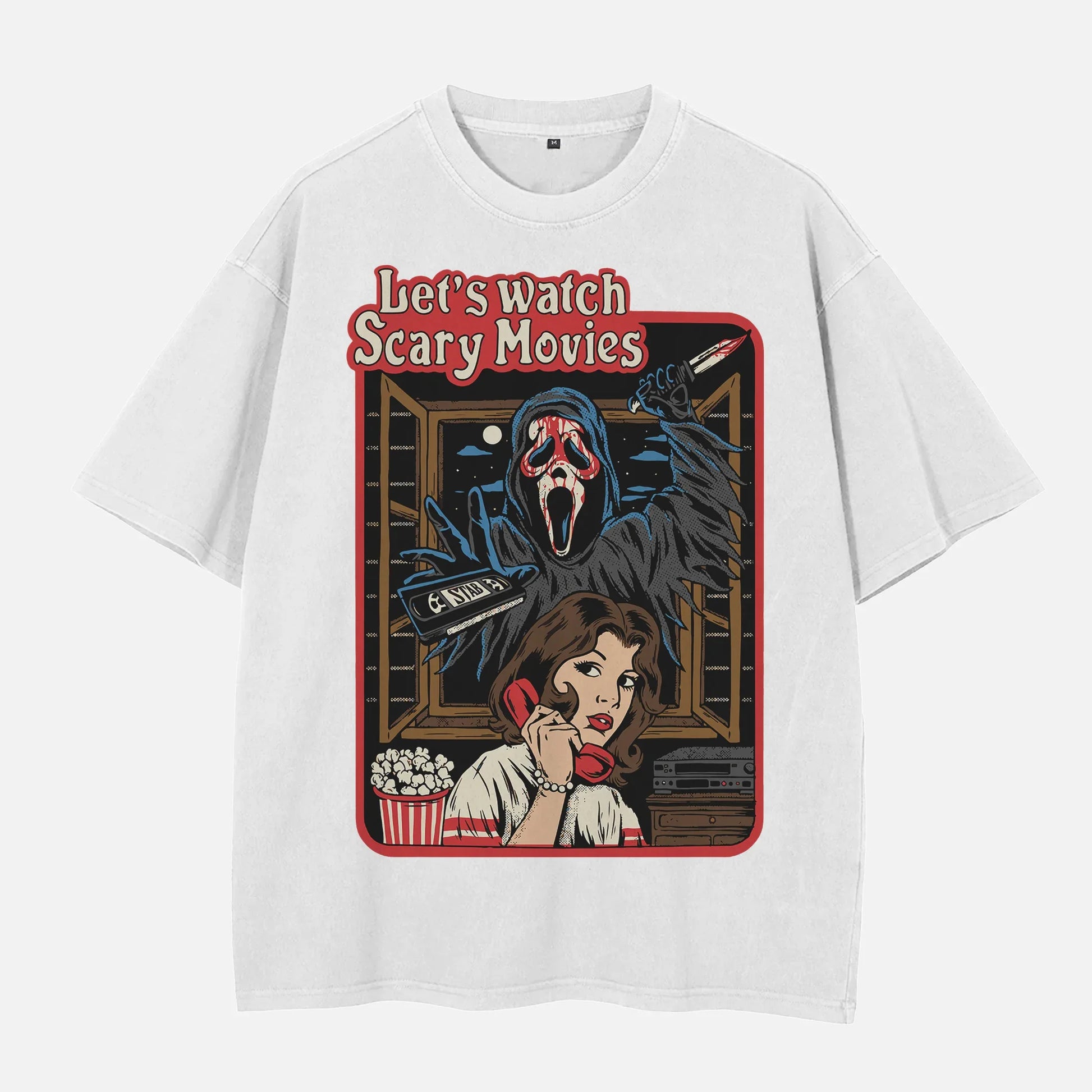 Funny Scream Ghostface Let's Watch Scary Movie retro horror movie t-shirt