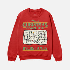 funny stranger things christmas sweatshirt, red and green Byers Family christmas lights ugly xmas sweater for sale