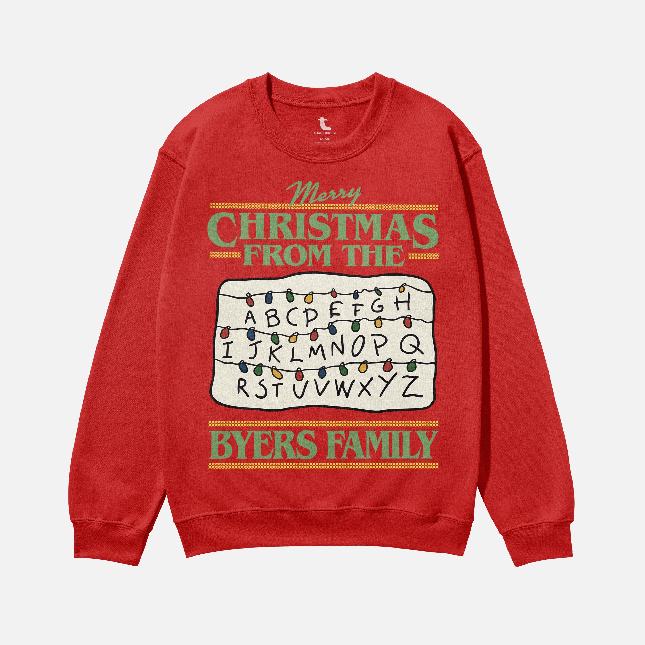 funny stranger things christmas sweatshirt, red and green Byers Family christmas lights ugly xmas sweater for sale