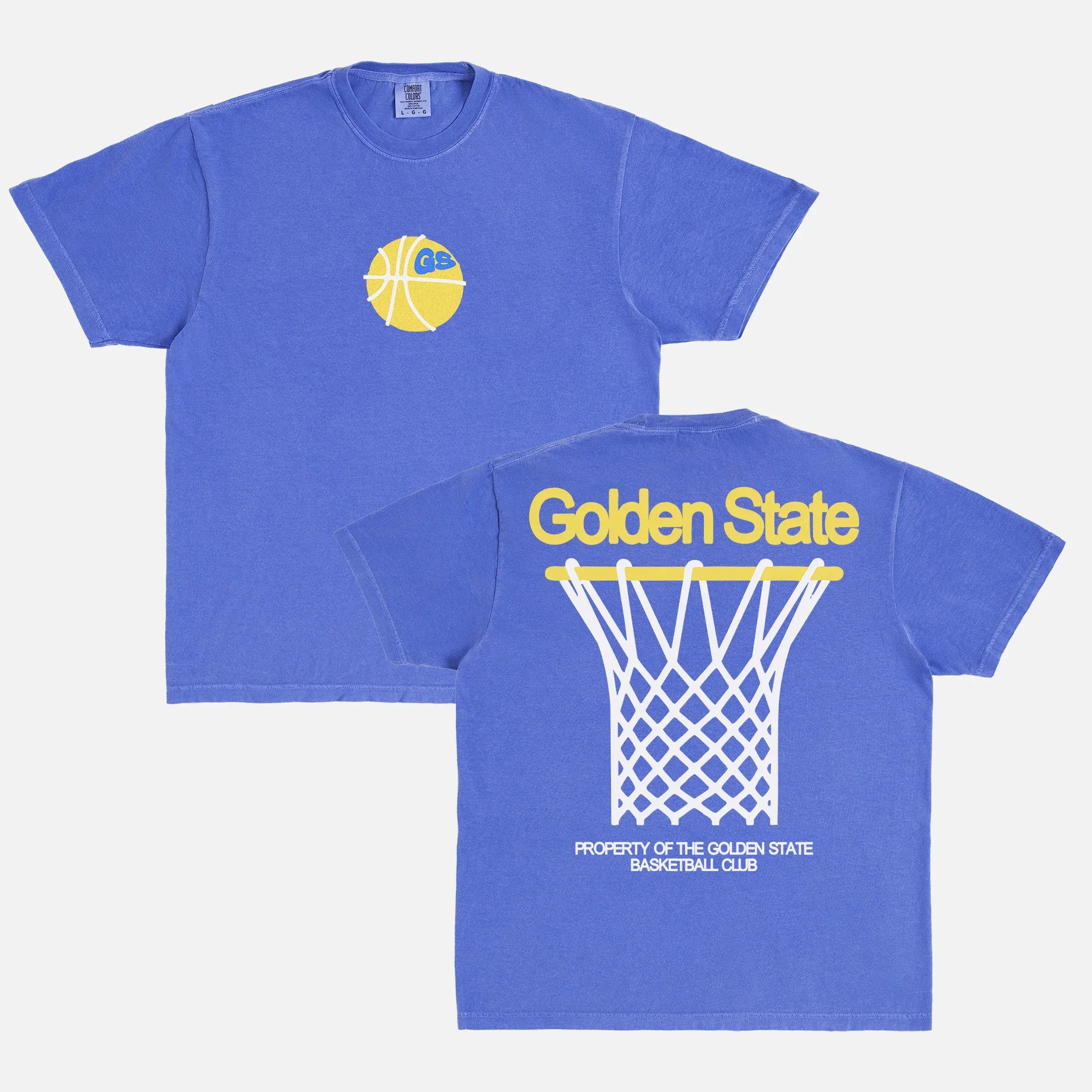 Golden State Warriors streetwear basketball t-shirt, faded blue comfort colors bball tee with front and back print
