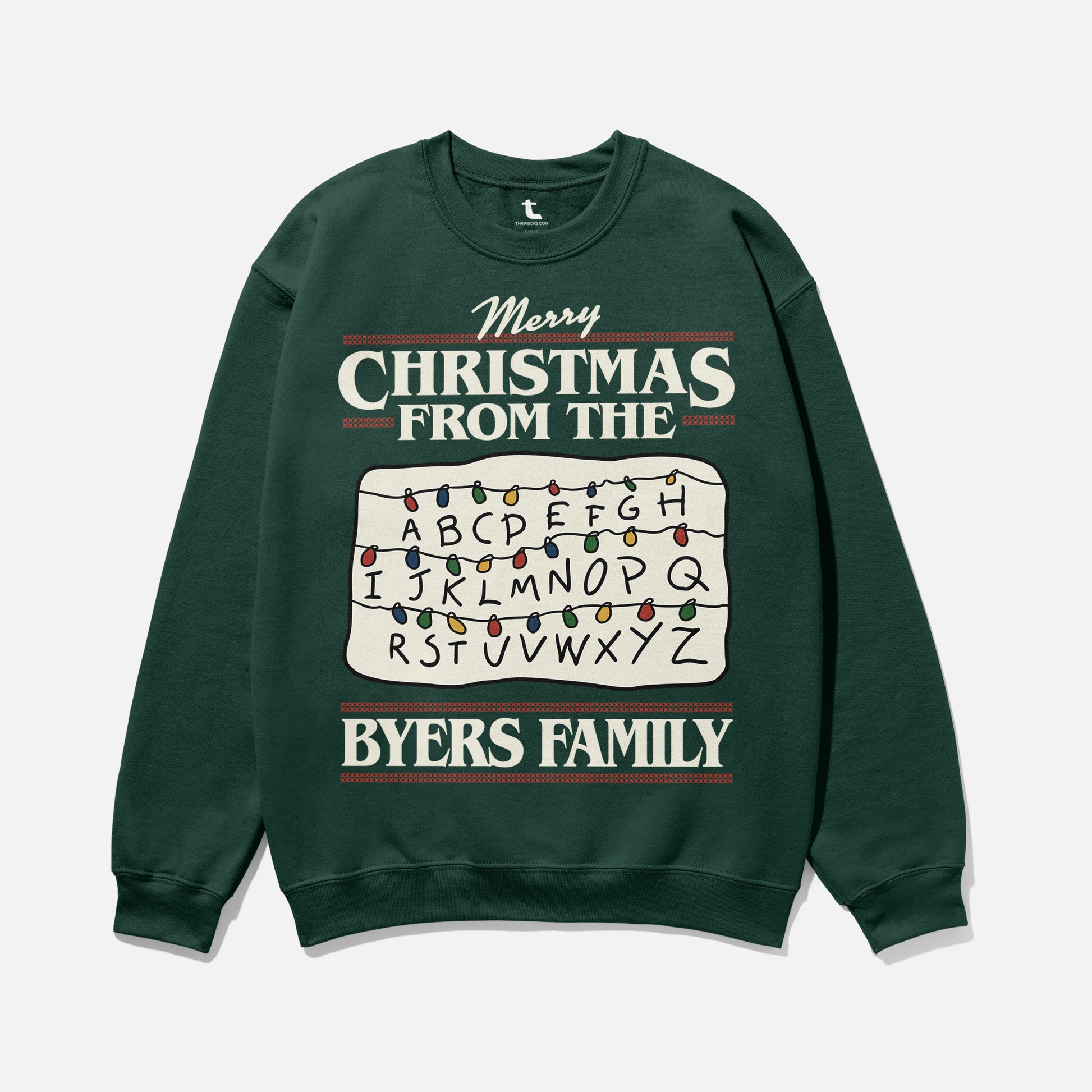 funny stranger things christmas sweatshirt, dark green Byers Family christmas lights ugly xmas sweater for sale