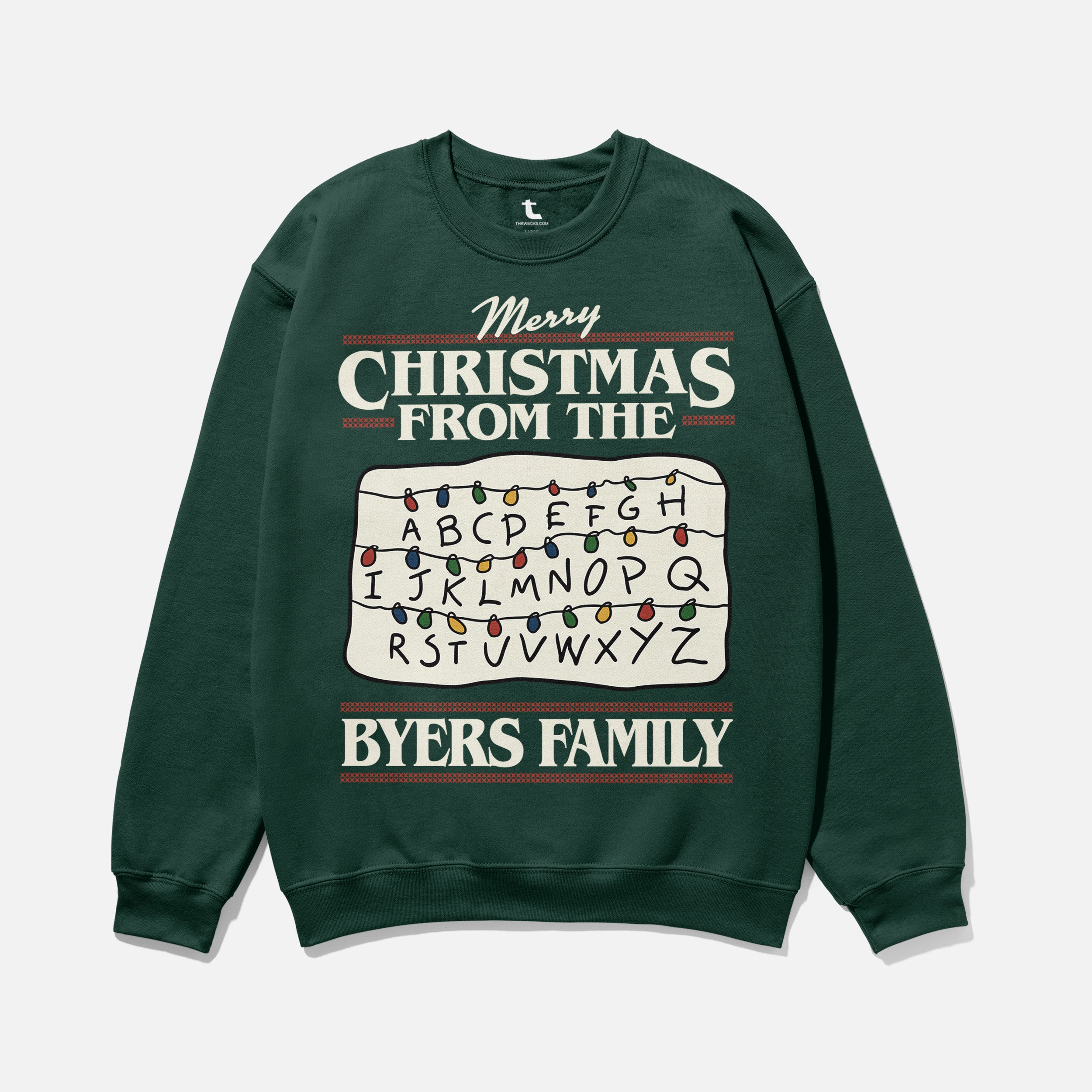 funny stranger things christmas sweatshirt, dark green Byers Family christmas lights ugly xmas sweater for sale