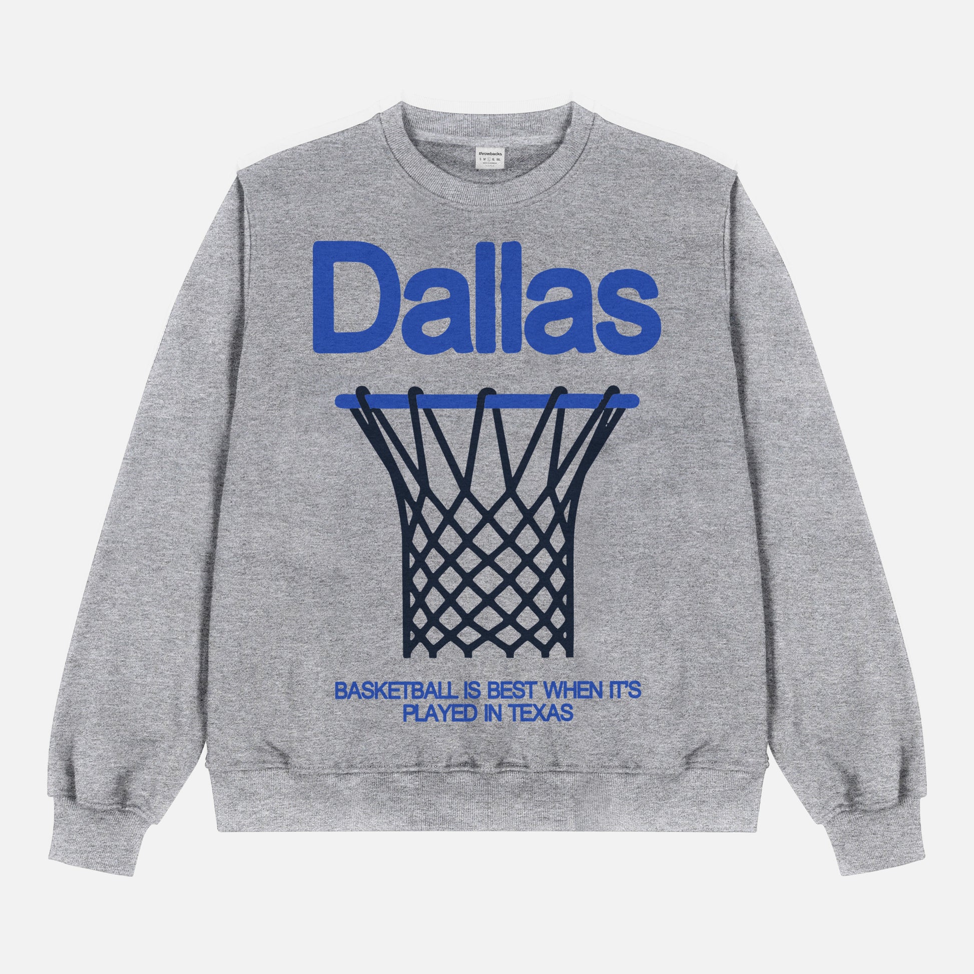 Heavyweight Dallas Mavericks streetwear sweatshirt in grey and navy from men and women, oversized vintage bball crewneck
